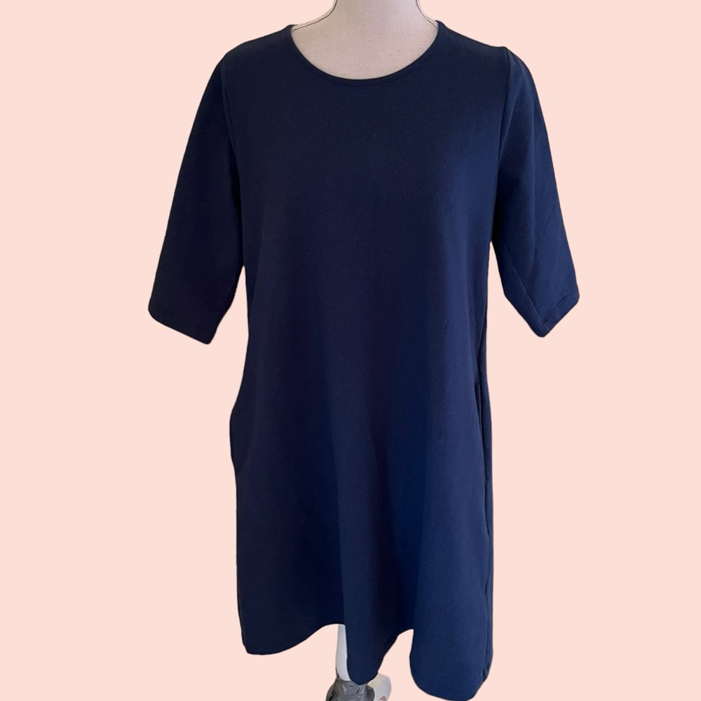 AnaClare Navy Blue Knit Ethyl Swing Dress L